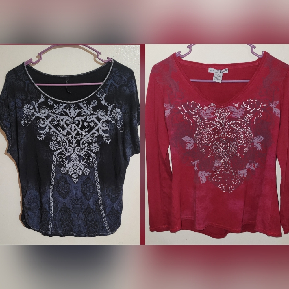 Womens Y2K Vintage Grunge Bling 2pack Tops Size Medium